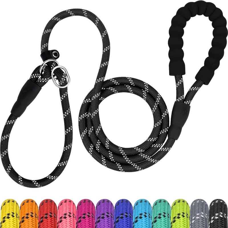TagME Slip Leads for Dogs, 6 FT Heavy Duty Slip Leash with Padded Handle, Strong Rope No Pull Pet Training Leash for Large Dogs,Black - Image 1